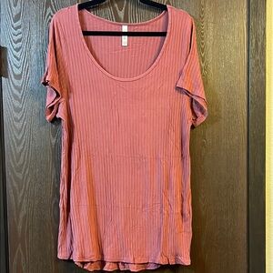 LuLaRoe Orange Pink Ribbed Relaxed T-Shirt